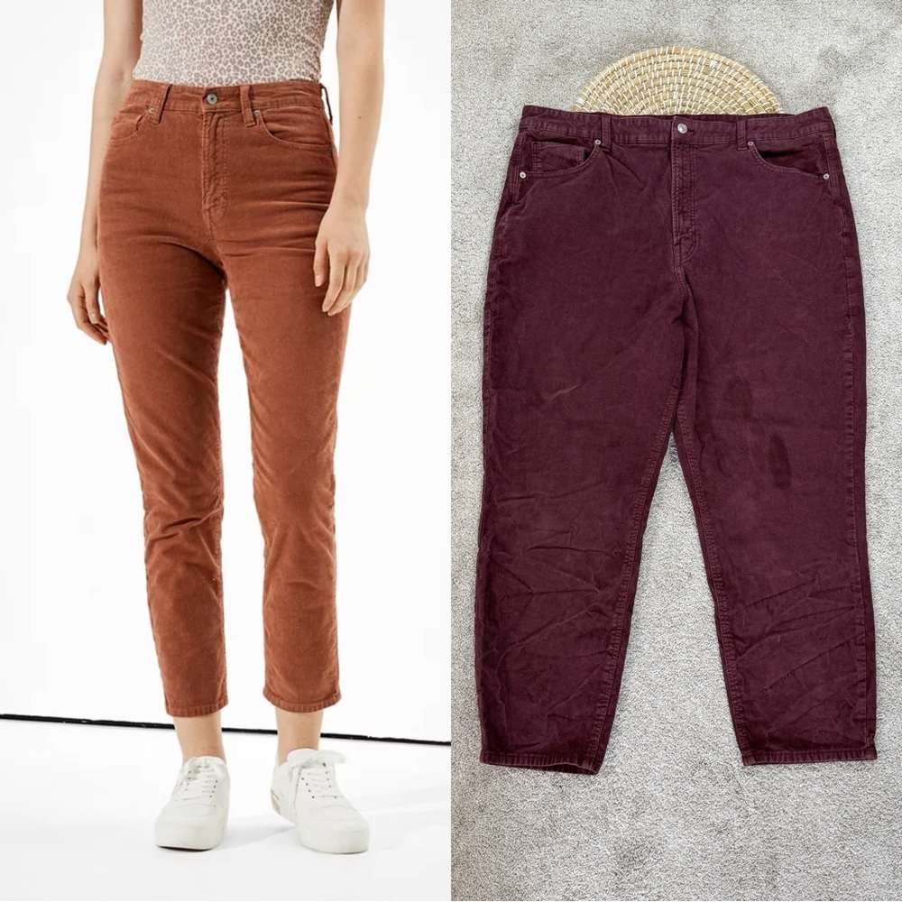 American Eagle Women’s Corduroy Mom Jeans High Rise Ankle in Red 20